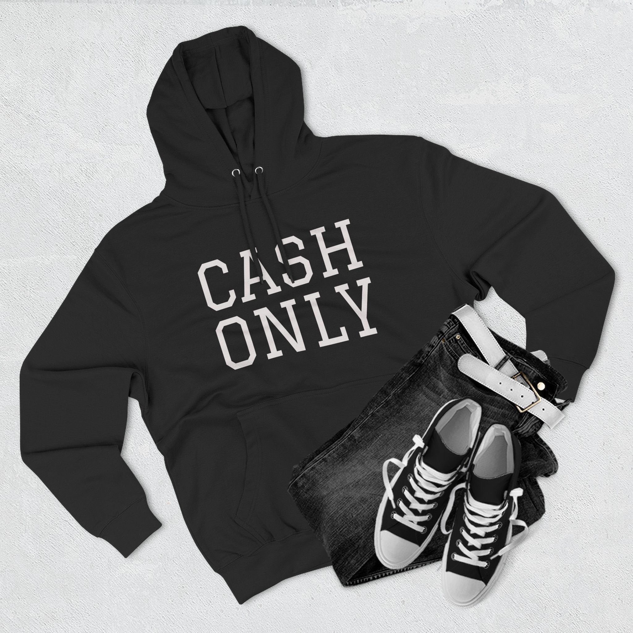 Cash Only Fleece Hoodie - Cozy Statement Apparel, Perfect for Casual Days, Gifts for Friends, Winter Wear, Hipster Fashion